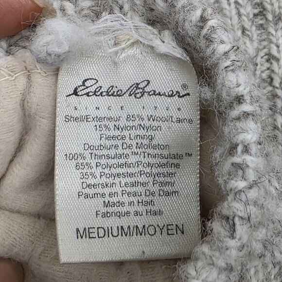 Eddie Bauer Men's 100% Wool Leather Gloves Cream & Grey Sz Medium Thinsulate - Picture 4 of 4